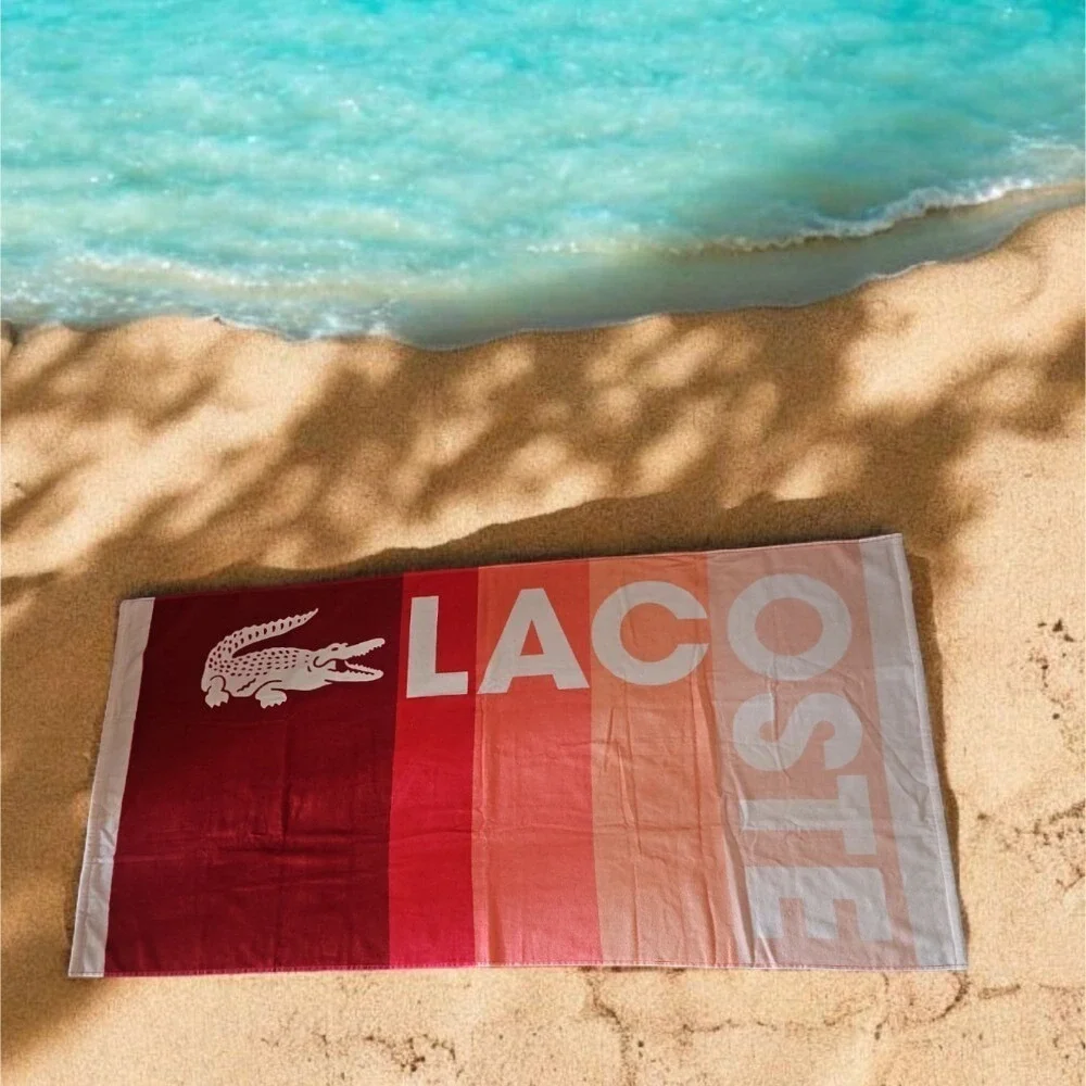Lacoste Beach Towel Oversized Cotton Velour Absorbent Soft Crocodile Logo Red NW